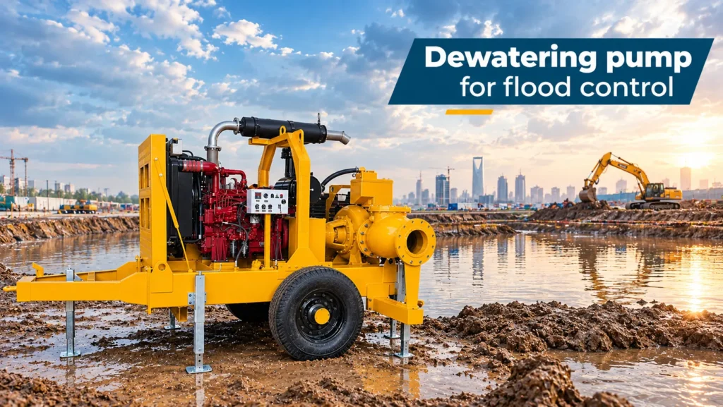 Dewatering pump for flood control construction excavation.