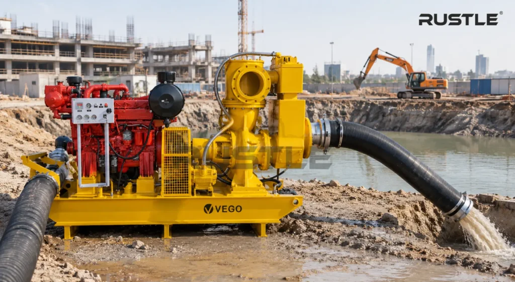 Self-priming dewatering pumps by VEGO Pumps by Rustle for construction site water removal